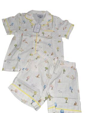 Petite Plume Childrens Pajama Set With Bunny & Tree Print - Size 6 - 100% Cotton